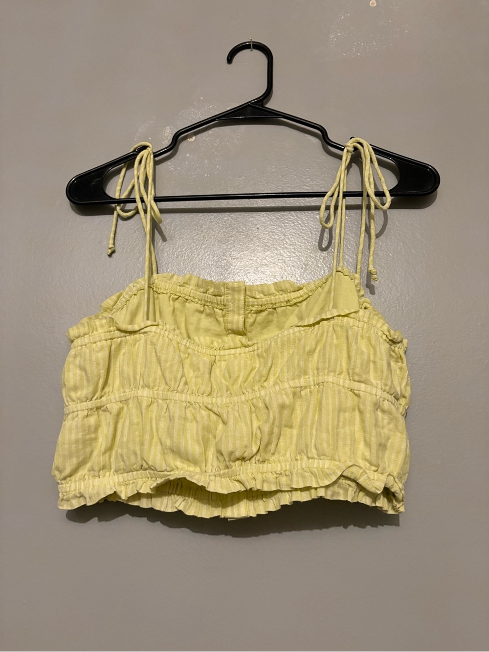 aerie Yellow Striped Tie-Shoulder Button Crop Top - Picture 2 of 3